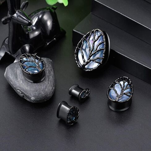COOEAR Tear Drop Design Stainless Steel Gauges for Ears Lift Tree Natural Seashell Plugs and Tunnels. in Kuwait