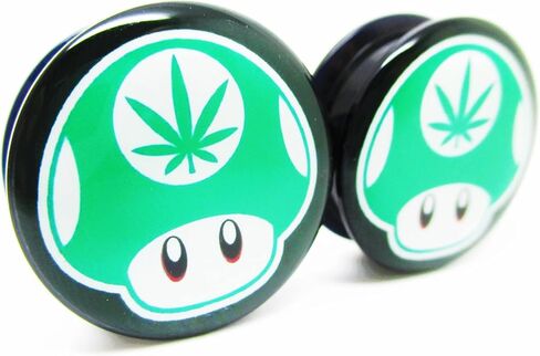 Pierced Republic Green 1-Up Mushroom Pot Leaf Ear Plugs - Acrylic Screw-On - 10 Sizes Pair* in Saudi Arabia