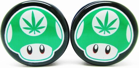 Pierced Republic Green 1-Up Mushroom Pot Leaf Ear Plugs - Acrylic Screw-On - 10 Sizes Pair* in Saudi Arabia
