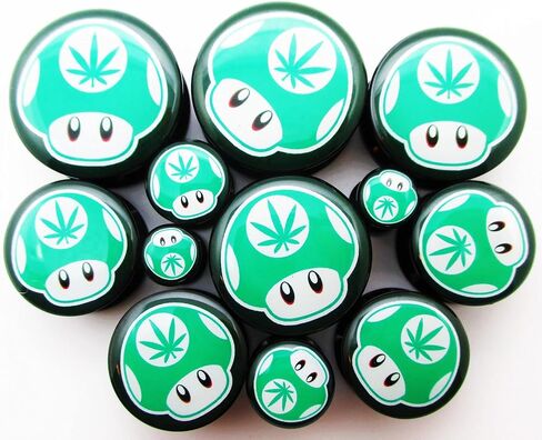 Pierced Republic Green 1-Up Mushroom Pot Leaf Ear Plugs - Acrylic Screw-On - 10 Sizes Pair* in Saudi Arabia