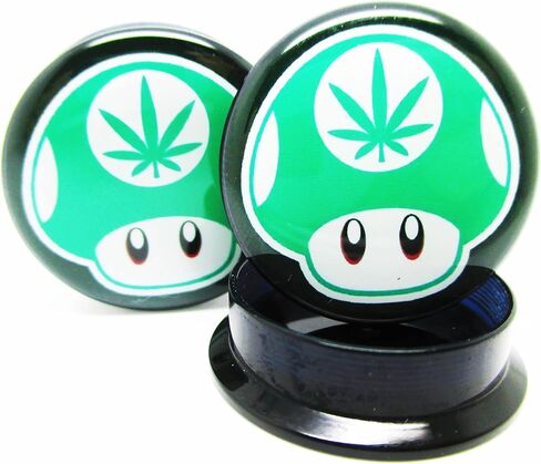 Pierced Republic Green 1-Up Mushroom Pot Leaf Ear Plugs - Acrylic Screw-On - 10 Sizes Pair* in Saudi Arabia