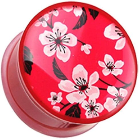 Covet Jewelry Sakura Cherry Blossom Single Flared Ear Gauge Plug in Saudi Arabia