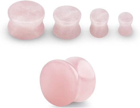 Pierced Owl - Rose Quartz Natural Stone Double Flared Plugs, Sold as a Pair in Saudi Arabia