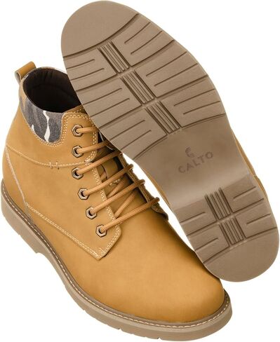 أحذية CALTO الرجالية غير المرئية لزيادة الارتفاع - أحذية عمل جلدية برباط بمقدمة مستديرة - طول 3.2 بوصة in Kuwait