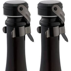 Champagne&Wine Bottle Stoppers Stainless Steel with Food Grade Silicone, Leak Proof Keep Fresh Reusable Saver, Cork Suitable for Wine, Champagne, Cava, Prosecco and Sparkling (2 Pack Black）