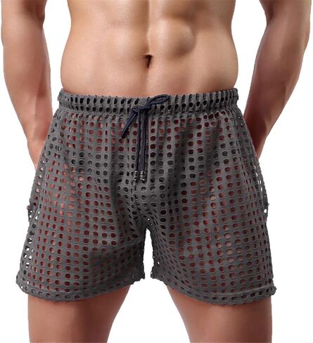 Banana Bucket US Mens Hollow Openwork Drawstring Lounge Underwear Boxer Shorts in Saudi Arabia