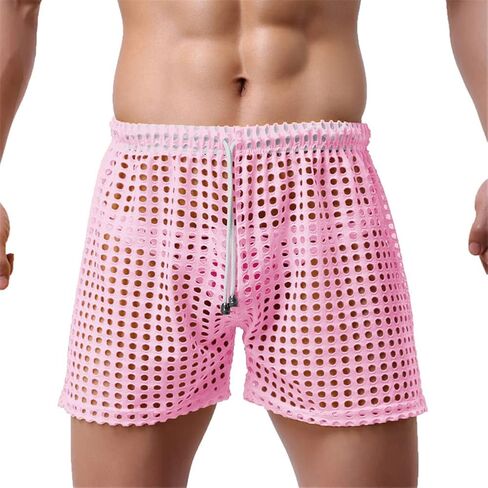 Banana Bucket US Mens Hollow Openwork Drawstring Lounge Underwear Boxer Shorts in Saudi Arabia