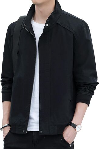 Nantersan Men's Casual Lightweight Jacket Washed Cotton Stand Collar Outdoor Military Coat Windbreaker Jackets in Saudi Arabia