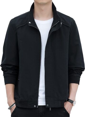 Nantersan Men's Casual Lightweight Jacket Washed Cotton Stand Collar Outdoor Military Coat Windbreaker Jackets in Saudi Arabia