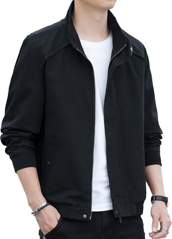 Nantersan Men's Casual Lightweight Jacket Washed Cotton Stand Collar Outdoor Military Coat Windbreaker Jackets in Saudi Arabia