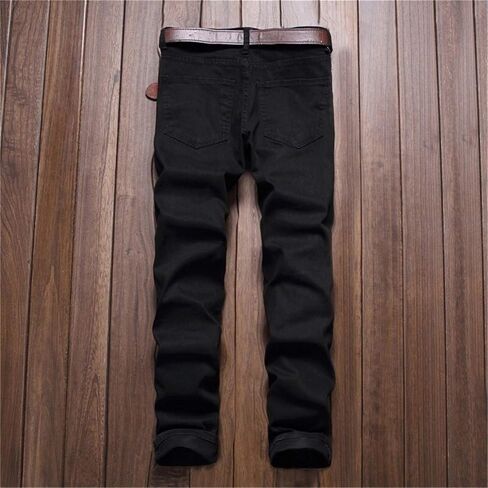 Andongnywell Men's Moto Biker Ripped Jeans Distressed Skinny Slim Fit Denim Pants Trousers with Zippers in Saudi Arabia