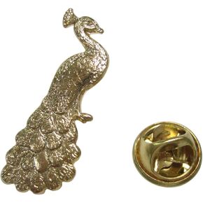Kiola Designs Gold Toned Sitting Peacock Bird Lapel Pin in Saudi Arabia