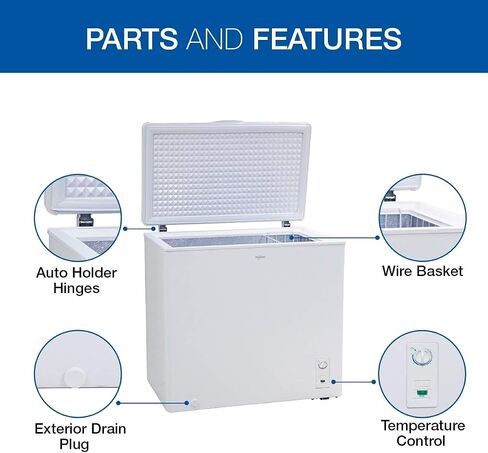 Koolatron Large Chest Freezer, 7.0 cu ft (195L), White, Manual Defrost Deep Freeze, Storage Basket, Space-Saving Flat Back, Stay-Open Lid, Front-Access Drain, for Basement, Laundry Room, Cottage in Saudi Arabia