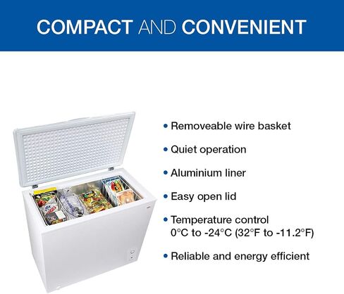 Koolatron Large Chest Freezer, 7.0 cu ft (195L), White, Manual Defrost Deep Freeze, Storage Basket, Space-Saving Flat Back, Stay-Open Lid, Front-Access Drain, for Basement, Laundry Room, Cottage in Saudi Arabia