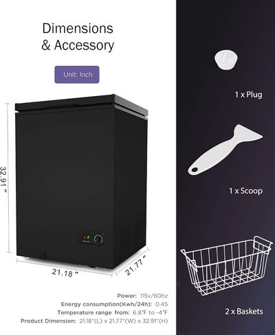 ADT Chest Freezer Free-Standing Top Door Freezers 6.8℉ to -4℉ (Black, 3.5 Cubic Feet) in Kuwait