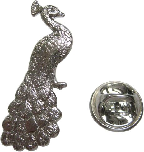 Kiola Designs Silver Toned Sitting Peacock Bird Lapel Pin in Saudi Arabia