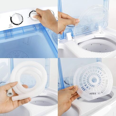 JupiterForce 2 In 1 Portable Mini Compact Twin Tub Washing Machine 17.6 LB Laundry Washer Spinner Combo Machine w/Timer Control, Gravity Drain and Inlet Water Hose for Apartment,Dorms and RV in Kuwait