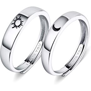 Beydodo 925 Silver Rings Custom Adjustable Sun And Moon Matching Rings Engraved I LOVE YOU Couples Rings Wedding in Saudi Arabia