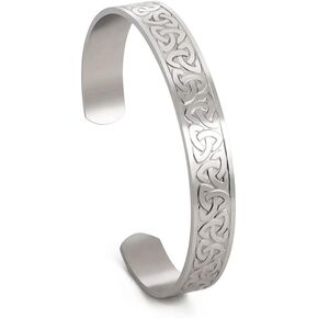 Celtic Knot Bracelet For Women Men Stainless Steel Cross Triquetra Celtic Open Bangle Bracelet Vintage Symbol Cuff Bangle Viking Norse Irish Amulet Jewelry