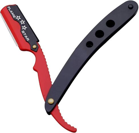 Black and Red Changeable Blade Professional Barber Straight Edge Razor 100% Stainless Steel with Blades By Flame Star in Saudi Arabia