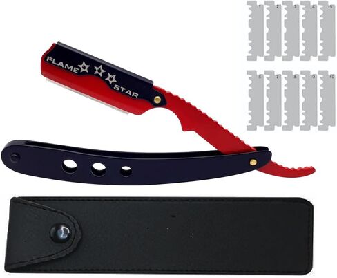 Black and Red Changeable Blade Professional Barber Straight Edge Razor 100% Stainless Steel with Blades By Flame Star in Saudi Arabia