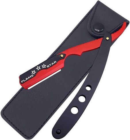 Black and Red Changeable Blade Professional Barber Straight Edge Razor 100% Stainless Steel with Blades By Flame Star in Saudi Arabia