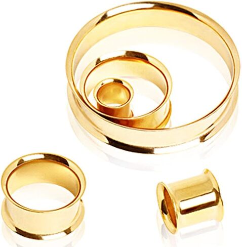Covet Jewelry Gold Plated Flesh Tunnel Plug with Double Flares in Saudi Arabia