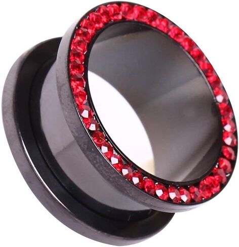 Covet Jewelry Black PVD Plated Multi CZ Screw Fit Tunnel Plug in Saudi Arabia