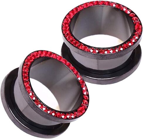 Covet Jewelry Black PVD Plated Multi CZ Screw Fit Tunnel Plug in Saudi Arabia