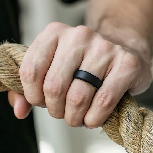 ROQ Silicone Rubber Wedding Ring for Men, Comfort Fit, Men's Wedding Band, Breathable Rubber Engagement Band, Beveled Edge or Duo, Multi Packs, Multi Colors in Saudi Arabia