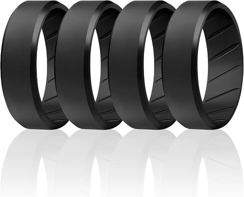 ROQ Silicone Rubber Wedding Ring for Men, Comfort Fit, Men's Wedding Band, Breathable Rubber Engagement Band, Beveled Edge or Duo, Multi Packs, Multi Colors in Saudi Arabia