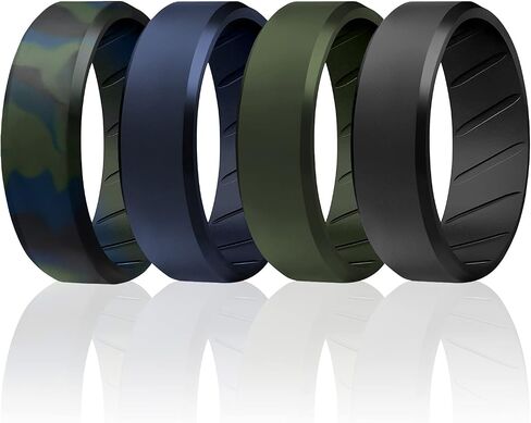 ROQ Silicone Rubber Wedding Ring for Men, Comfort Fit, Men's Wedding Band, Breathable Rubber Engagement Band, Beveled Edge or Duo, Multi Packs, Multi Colors in Saudi Arabia