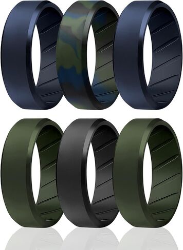 ROQ Silicone Rubber Wedding Ring for Men, Comfort Fit, Men's Wedding Band, Breathable Rubber Engagement Band, Beveled Edge or Duo, Multi Packs, Multi Colors in Saudi Arabia
