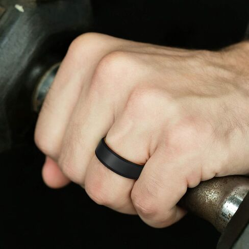 ROQ Silicone Rubber Wedding Ring for Men, Comfort Fit, Men's Wedding Band, Breathable Rubber Engagement Band, Beveled Edge or Duo, Multi Packs, Multi Colors in Saudi Arabia