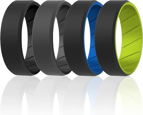 ROQ Silicone Rubber Wedding Ring for Men, Comfort Fit, Men's Wedding Band, Breathable Rubber Engagement Band, Beveled Edge or Duo, Multi Packs, Multi Colors in Saudi Arabia