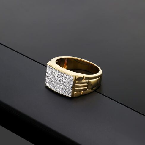 Gem Stone King Men's 10K Yellow Gold White Diamond Pave Ring (0.25 Cttw, Available 5,6, 7,8,9,10,11,12,13) in Saudi Arabia