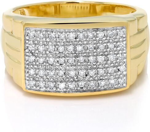 Gem Stone King Men's 10K Yellow Gold White Diamond Pave Ring (0.25 Cttw, Available 5,6, 7,8,9,10,11,12,13) in Saudi Arabia