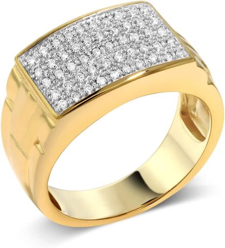 Gem Stone King Men's 10K Yellow Gold White Diamond Pave Ring (0.25 Cttw, Available 5,6, 7,8,9,10,11,12,13) in Saudi Arabia
