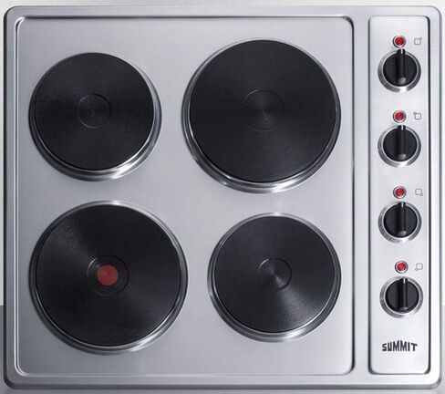 Summit Appliance CSD4B24 24" Wide 230V 2-Burner Solid Disk Cooktop in Stainless Steel Surface with Cast Iron Element, Push-to-turn Controls, Indicator Lights, Designed for Built-in Installation in Saudi Arabia