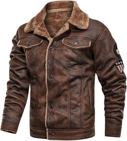 Vintage Jackets Mens Faux Suede Sherpa Lined Jackets Winter Warm Turn-Down Collar Thicken Coats Casual Cargo Jackets in Kuwait