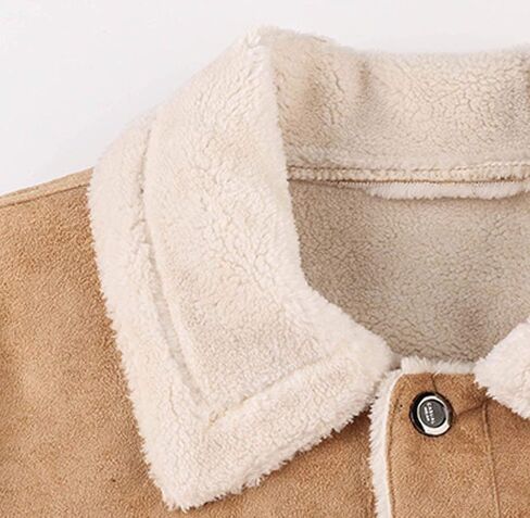 Vintage Jackets Mens Faux Suede Sherpa Lined Jackets Winter Warm Turn-Down Collar Thicken Coats Casual Cargo Jackets in Kuwait
