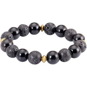 Lightock Lava Rock Obsidian Bracelet for Men Essential Oil Diffuse Beads 12mm Elastic Stretch Yoga Meditation in Kuwait