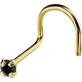 22G Solid 14Kt Gold Nose Screw Stud with Prong Set real Black Diamond Gemstone, 14kt Yellow Gold or 14kt White Gold - April Birthstone Nose Ring