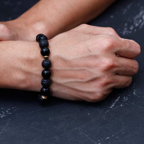 Lightock Lava Rock Obsidian سوار للرجال من الزيوت الأساسية نشر الخرز 12 مم مرن مطاط اليوغا التأمل in Saudi Arabia