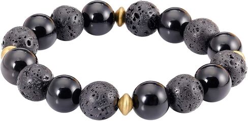 Lightock Lava Rock Obsidian سوار للرجال من الزيوت الأساسية نشر الخرز 12 مم مرن مطاط اليوغا التأمل in Saudi Arabia