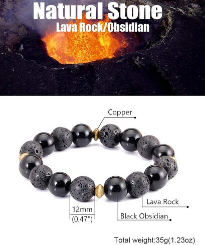 Lightock Lava Rock Obsidian سوار للرجال من الزيوت الأساسية نشر الخرز 12 مم مرن مطاط اليوغا التأمل in Saudi Arabia
