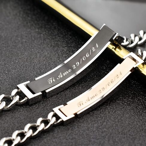 Icamer Couples Bracelets with Elegant Design - Personalized Stainless Steel Bracelet - Custom Engraving for Men and Women - Relationship Matching Couple Jewelry Gift For Her and Him in Saudi Arabia