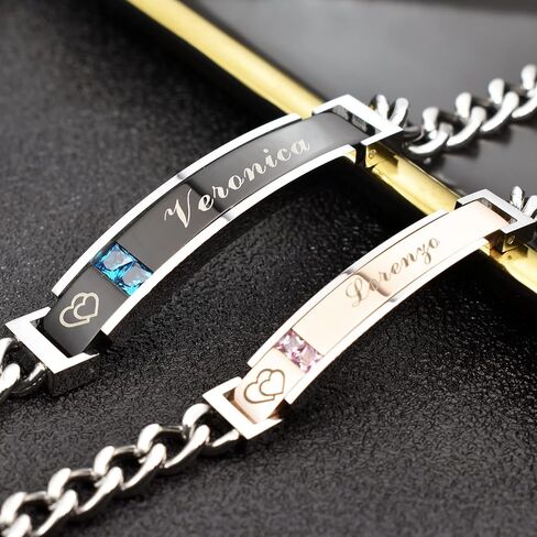 Icamer Couples Bracelets with Elegant Design - Personalized Stainless Steel Bracelet - Custom Engraving for Men and Women - Relationship Matching Couple Jewelry Gift For Her and Him in Saudi Arabia