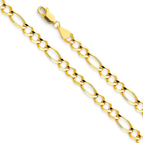 The World Jewelry Center 14k Real Yellow Gold Solid Men's 5.5mm Figaro 3+1 Open Chain Bracelet with Lobster Claw Clasp - 8" in Saudi Arabia