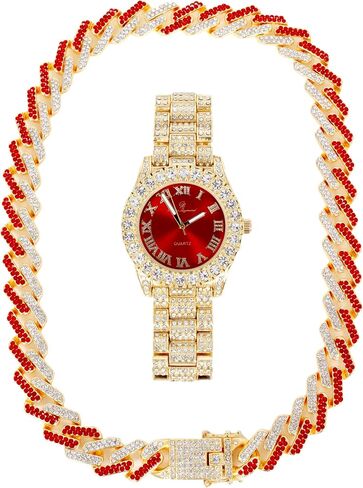 Ice on Blast! Bling'ed Out Hip Hop Rolly Looks w/Ice on Watch & Jewelry -Your Choice of Matching Zig Zag Bling'ed Out Necklace Set or Necklace & Bracelet Set - ZZ Sets in Kuwait